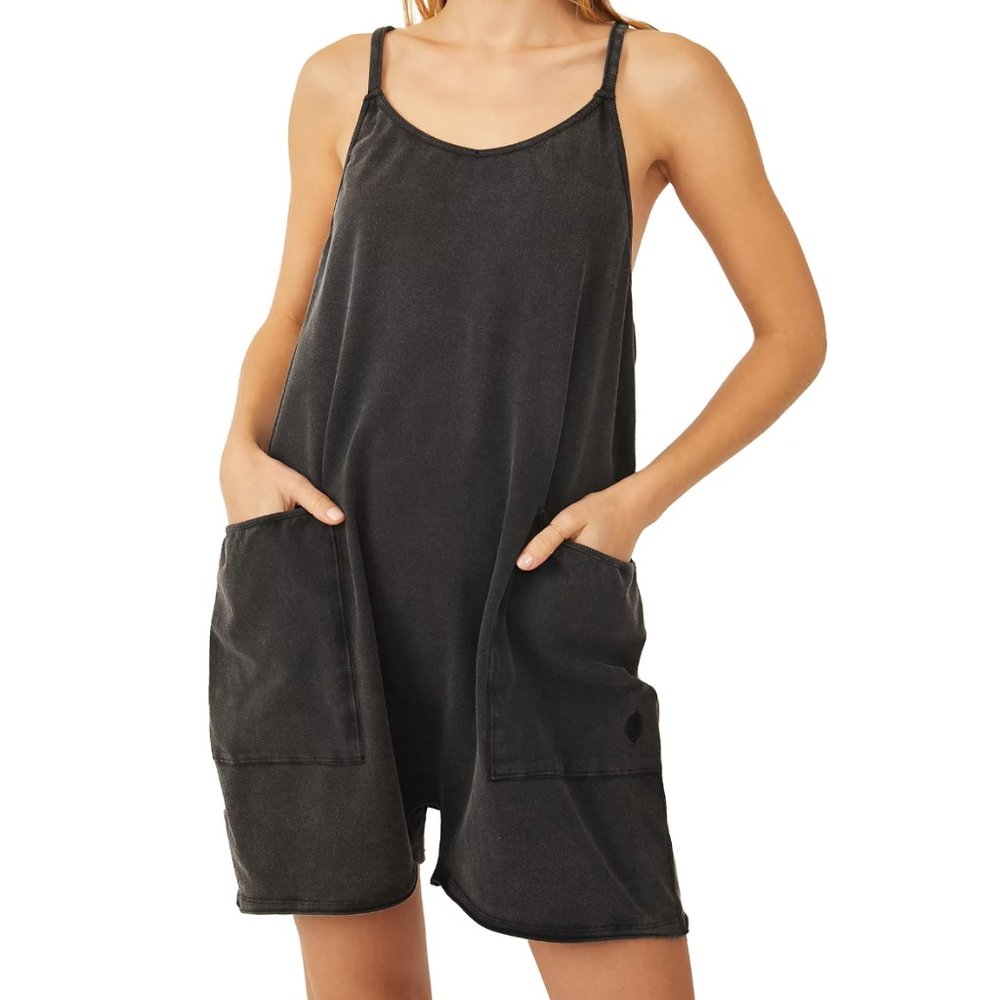 Free People Movement- Hot Shot Romper- Washed Black- Small